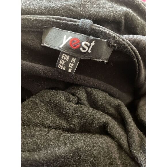 Yest Long Sleeve Zip Accent Dress 8 Mixed Media Contrast A-Line Goth Gray Black - Picture 4 of 6